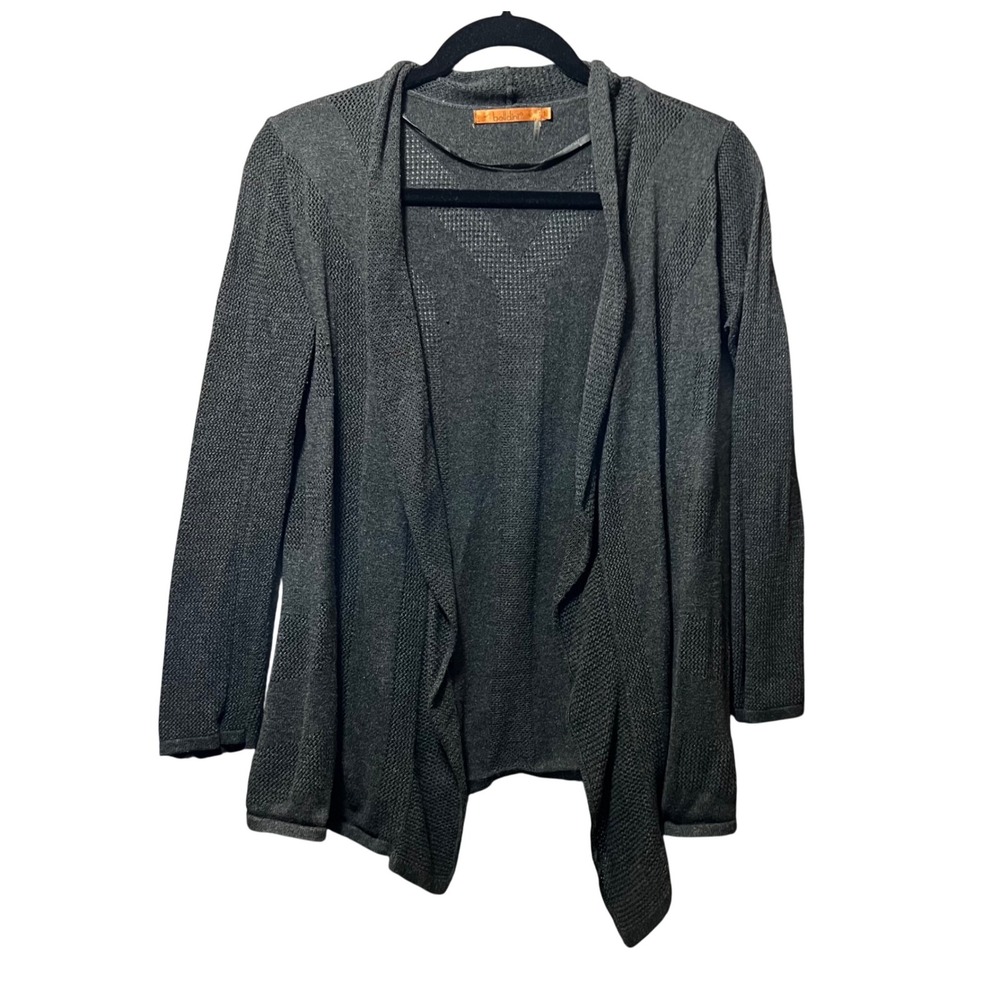 Belldini Dark Gray Open Front Waterfall Cardigan L Mixed‎ Knit Lightweight